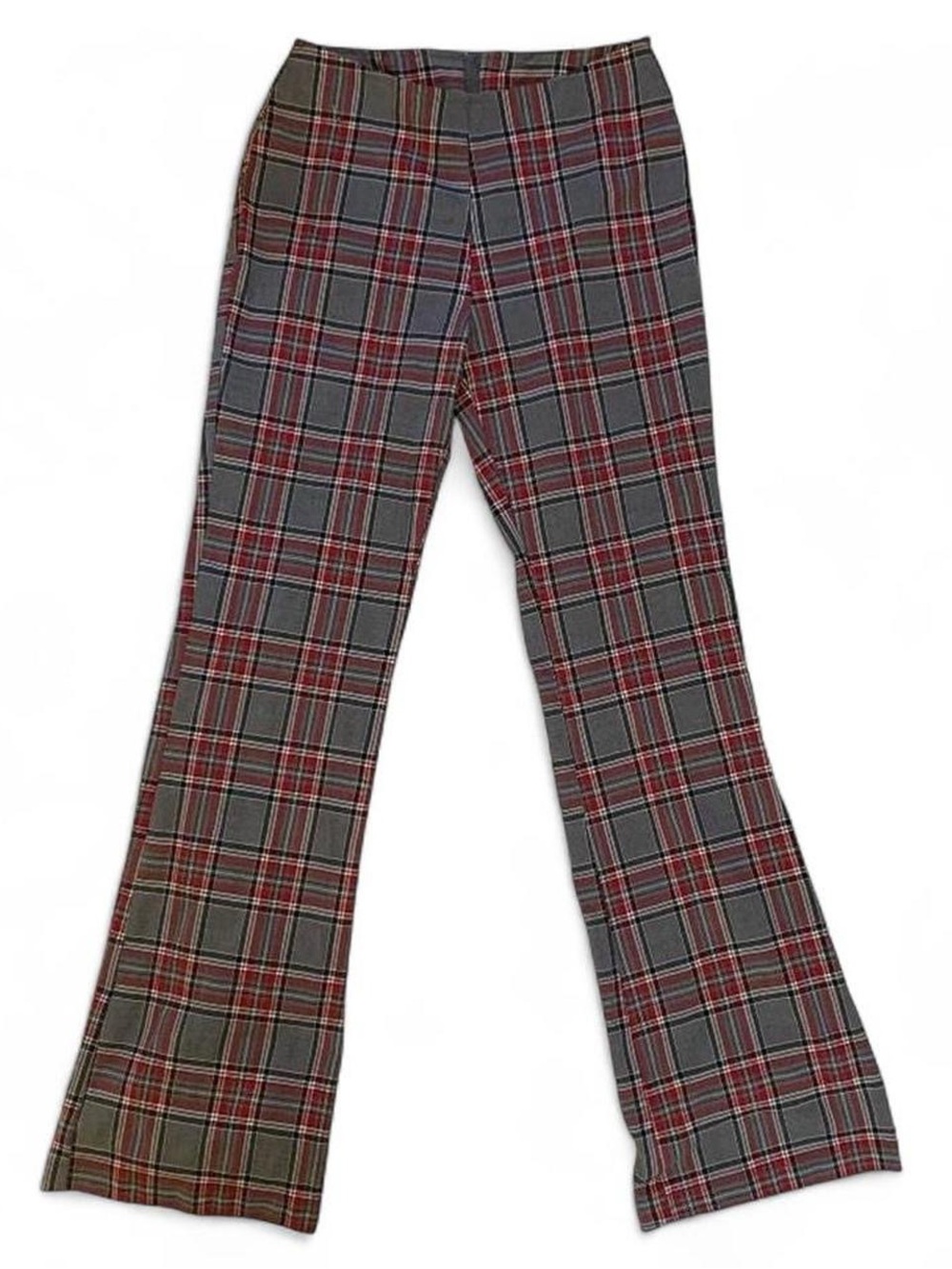 Vintage 90s M Collection High Waisted Flare Grey Red Plaid Print Pants Size 5
